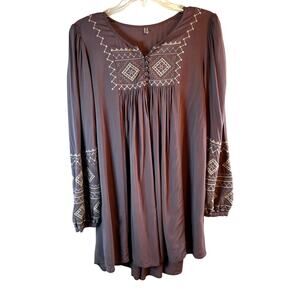 Monoreno Dusty Purple Embroidered Tunic Top XL – Boho Rayon M7123JZ